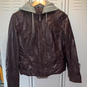 red/purple/brown leather jacket